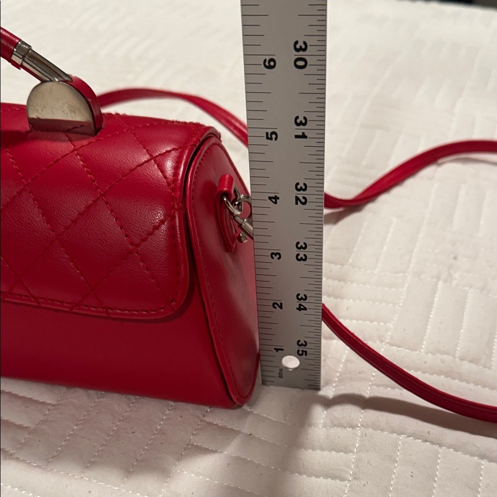 Quilted Red Leather Top-Handle Clutch with Silver Hardware - Picture 4 of 9